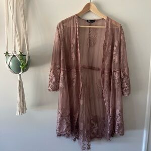 Pink lace kimono